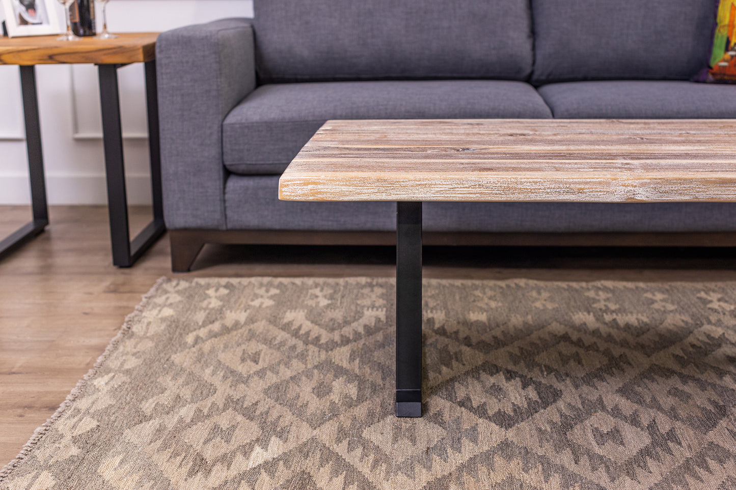 48x30" Teak Live Edge Coffee Table, Brushed-Texture Sun Bleached Finish