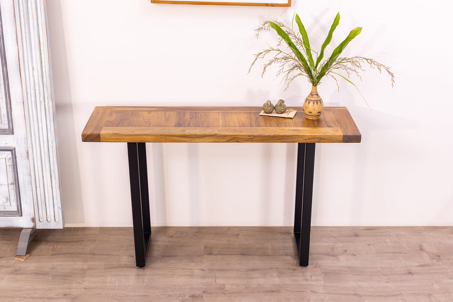 52x12" Teak Mission Edge Console Table, Smooth-Texture Natural Finish