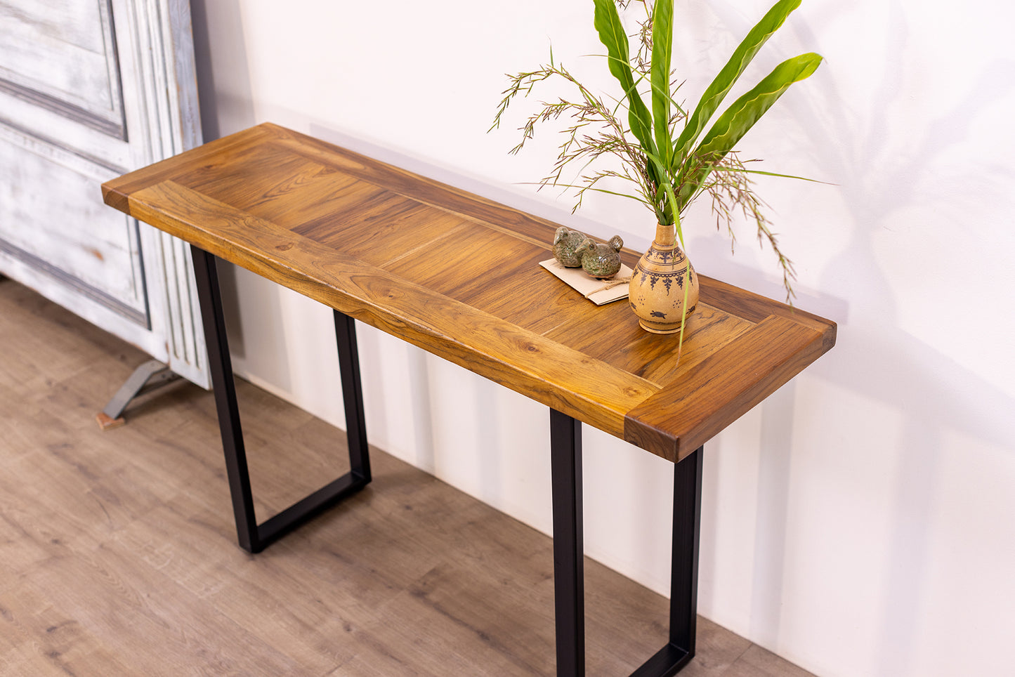 52x12" Teak Mission Edge Console Table, Smooth-Texture Natural Finish