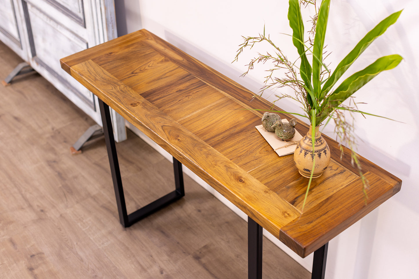 52x12" Teak Mission Edge Console Table, Smooth-Texture Natural Finish