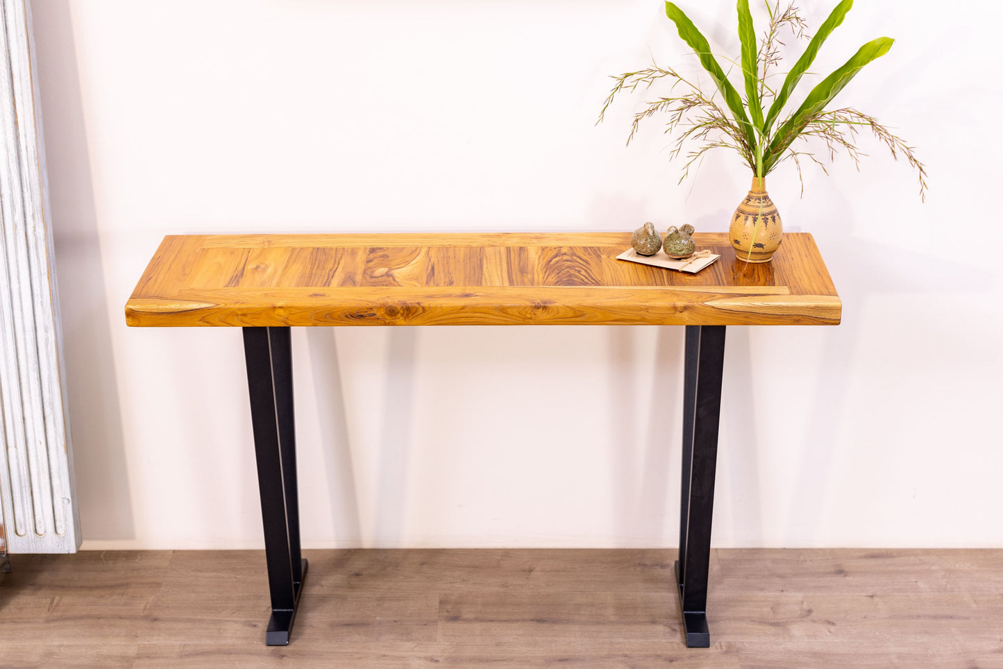 52x12" Teak Mission Edge Console Table, Brushed-Texture Natural Finish