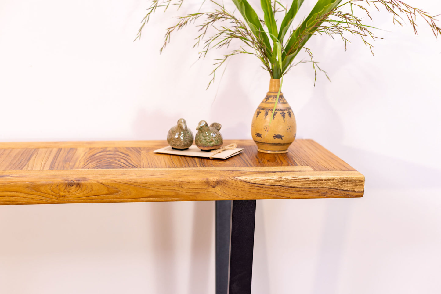 52x12" Teak Mission Edge Console Table, Brushed-Texture Natural Finish