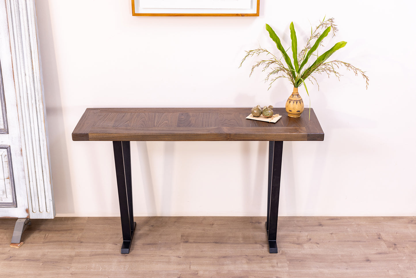 52x12" Teak Mission Edge Console Table, Brushed-Texture Cocoa Finish