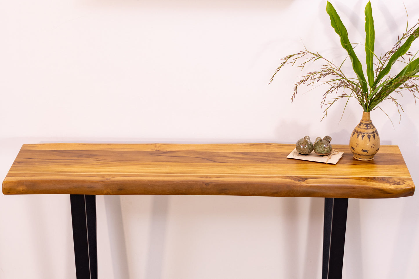 65x18" Teak Live Edge Console Table, Smooth-Texture Natural Finish