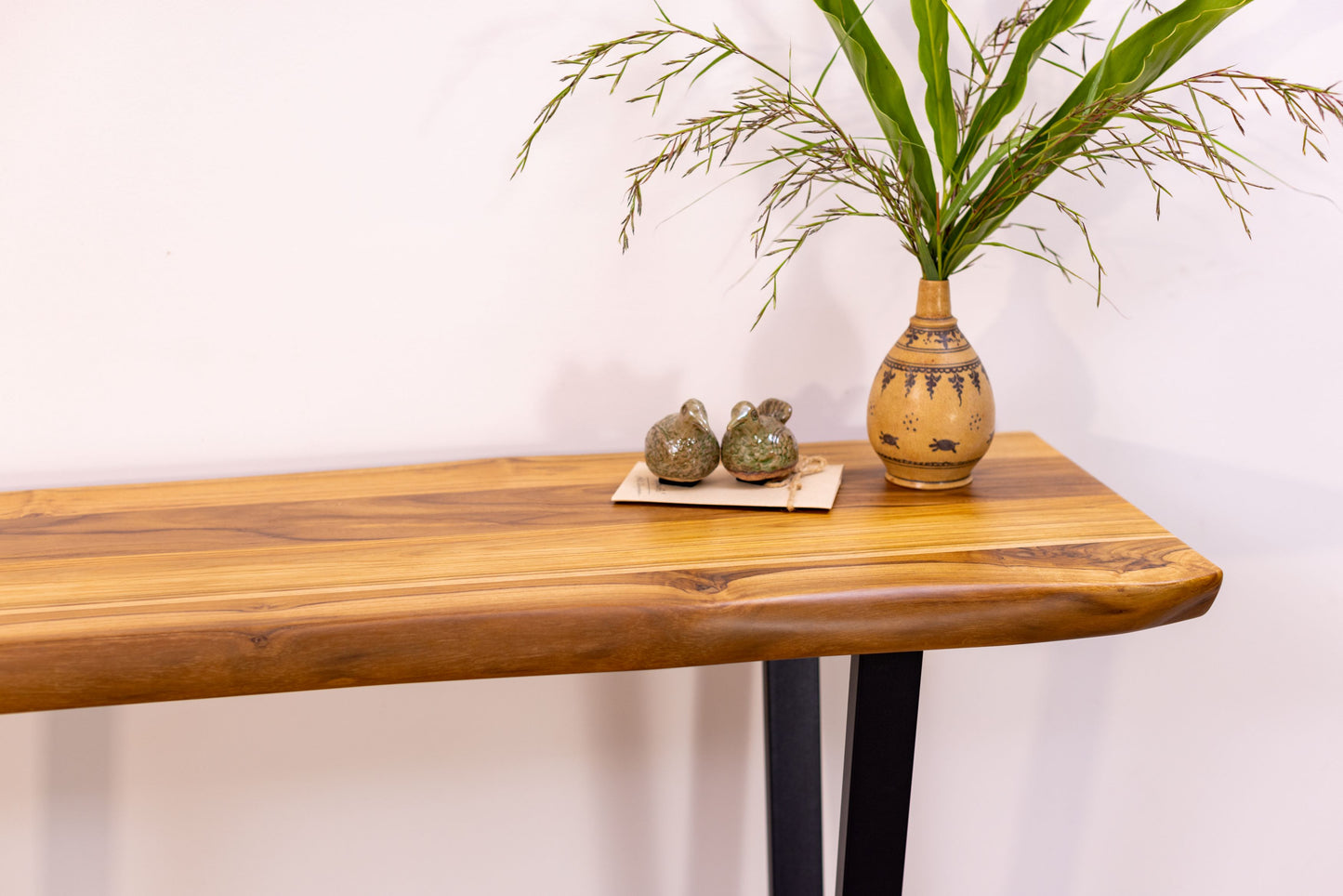 65x18" Teak Live Edge Console Table, Smooth-Texture Natural Finish