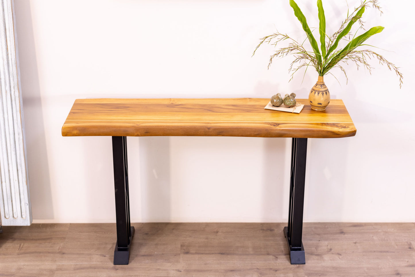 52x12" Teak Live Edge Console Table, Smooth-Texture Natural Finish