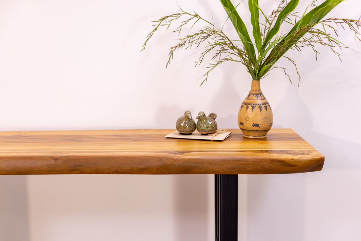 52x12" Teak Live Edge Console Table, Smooth-Texture Natural Finish