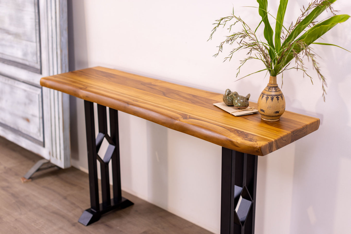 52x12" Teak Live Edge Console Table, Smooth-Texture Natural Finish