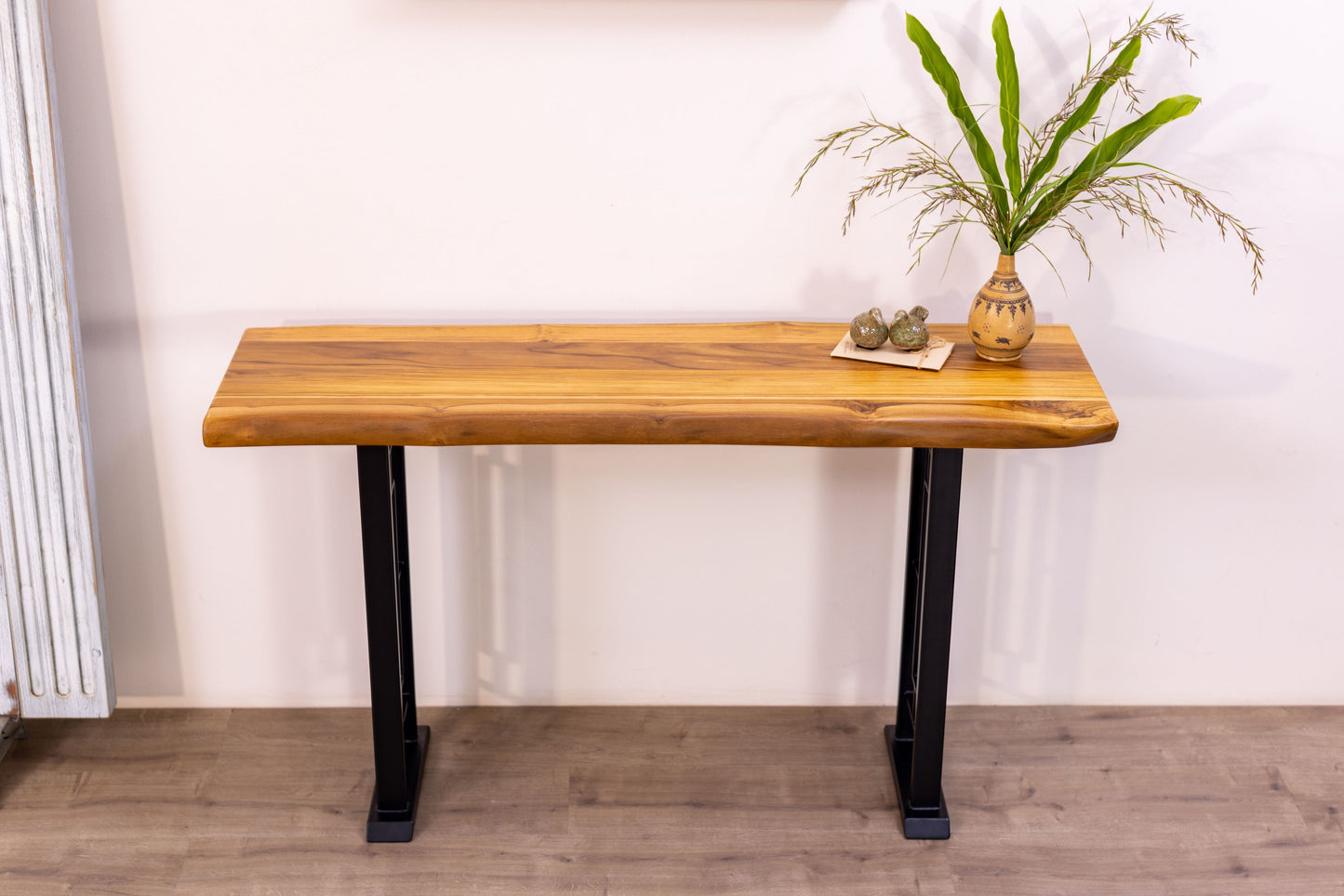 52x12" Teak Live Edge Console Table, Smooth-Texture Natural Finish