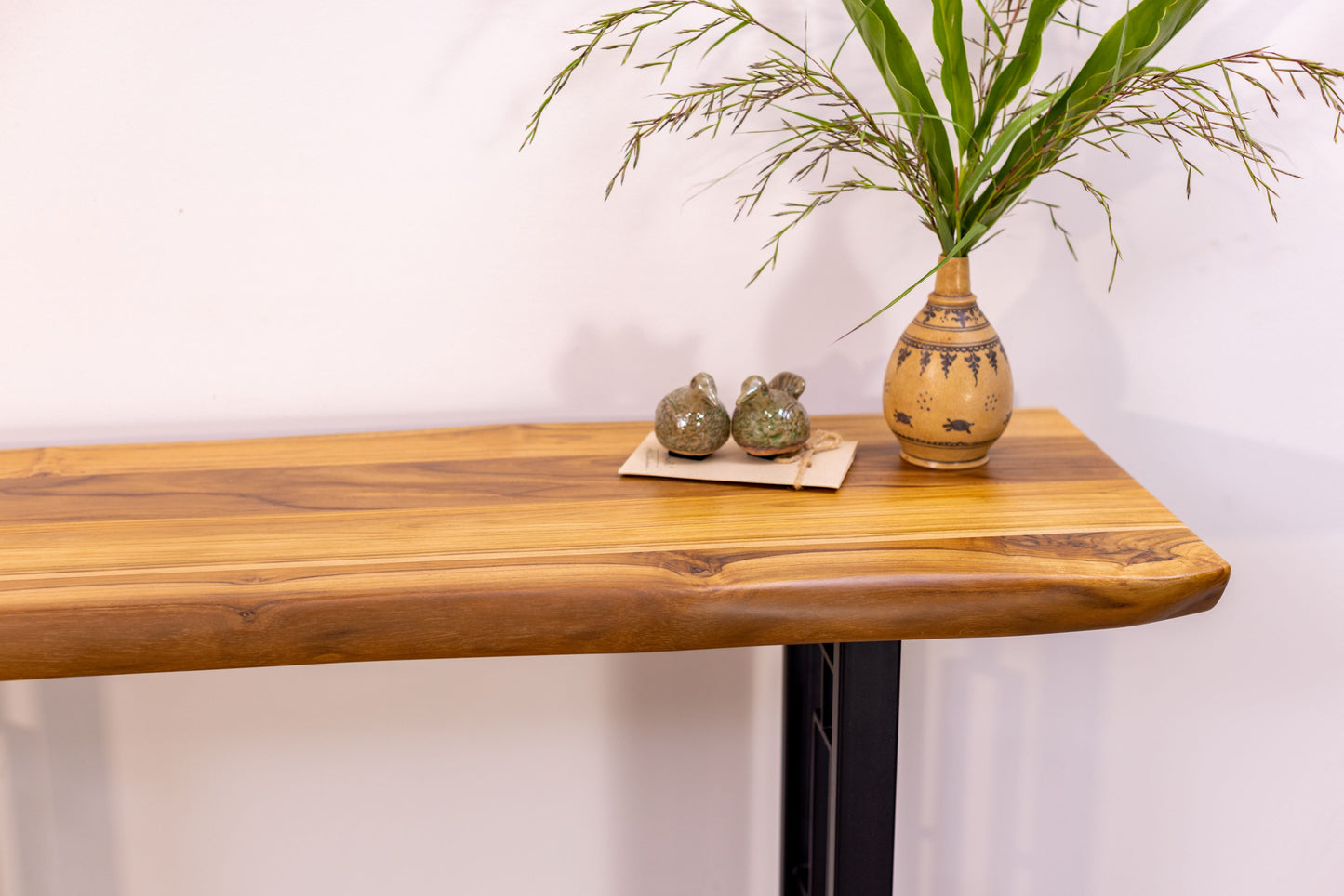 52x12" Teak Live Edge Console Table, Smooth-Texture Natural Finish