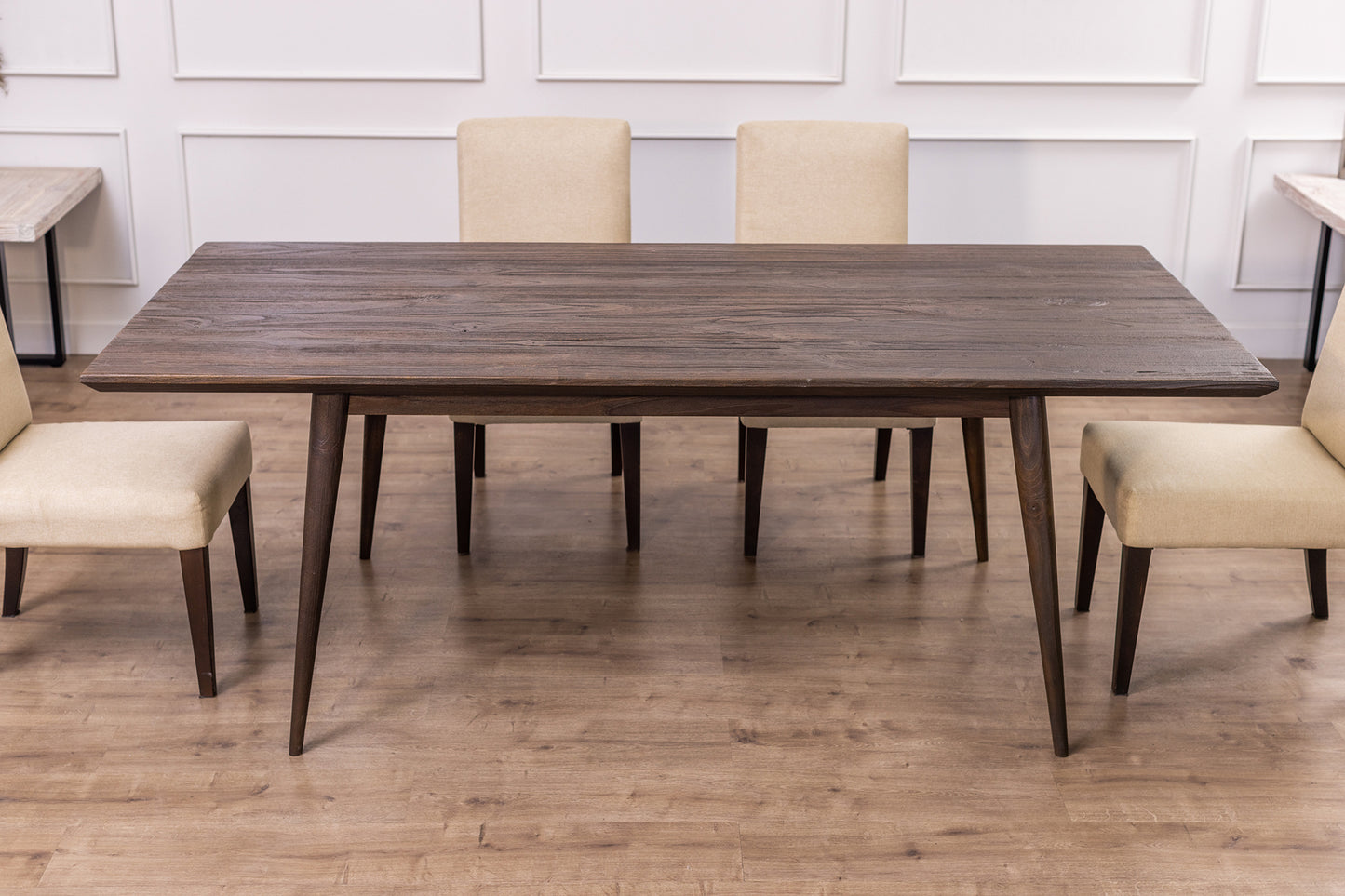 84x40" Chicago Teak Dining Table, Brushed-Texture Cocoa Finish