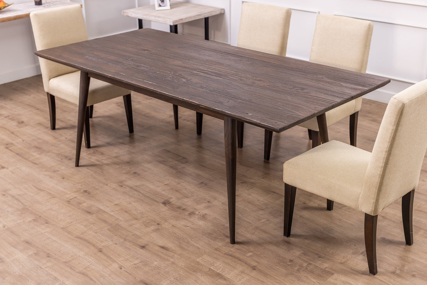 84x40" Chicago Teak Dining Table, Brushed-Texture Cocoa Finish