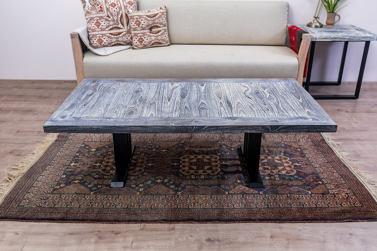 55x30" Teak Mission Edge Coffee Table, Brushed-Texture Weathered Finish
