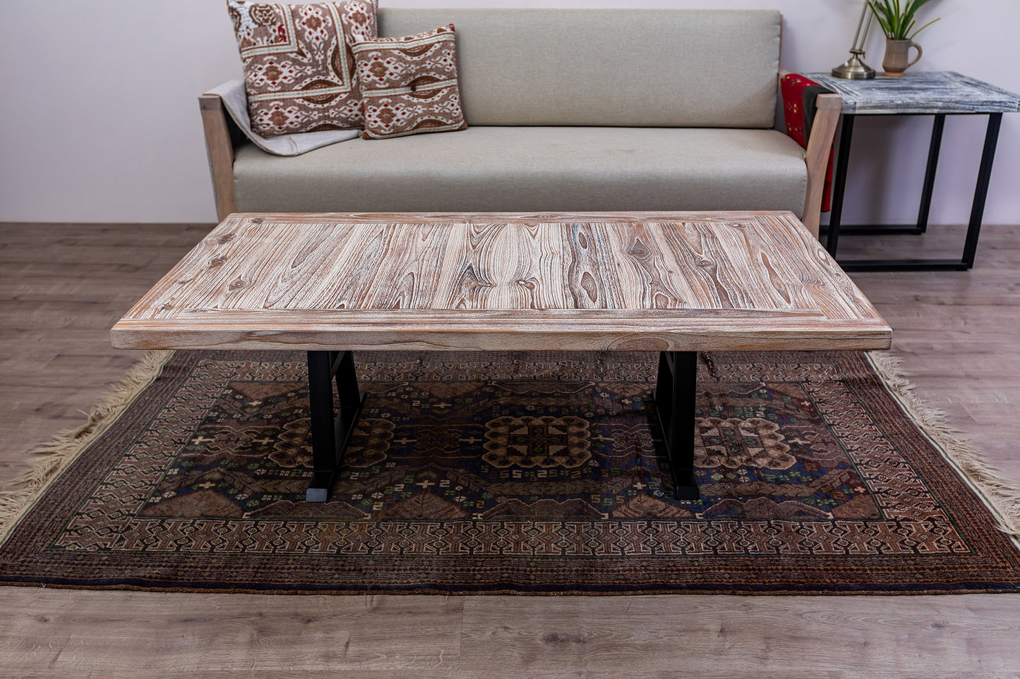 55x30" Teak Mission Edge Coffee Table, Brushed-Texture Sun Bleached Finish