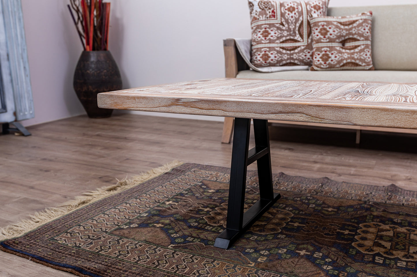 55x30" Teak Mission Edge Coffee Table, Brushed-Texture Sun Bleached Finish