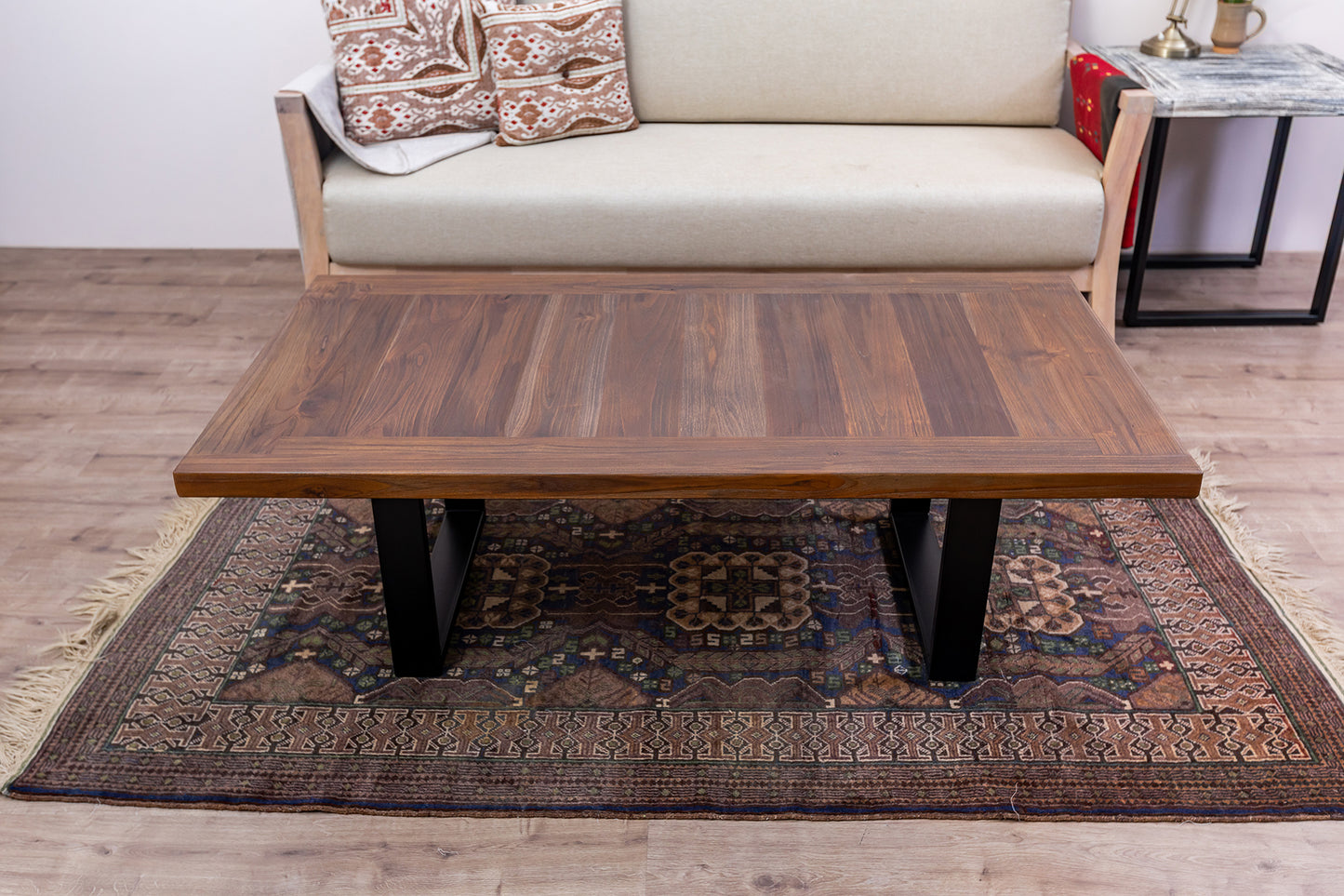 55x30" Teak Mission Edge Coffee Table, Brushed-Texture Cocoa Finish