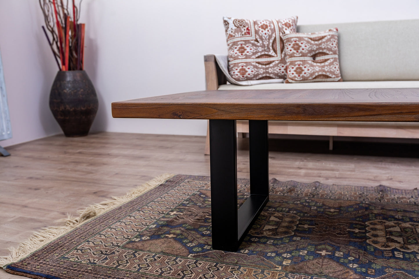 55x30" Teak Mission Edge Coffee Table, Brushed-Texture Cocoa Finish