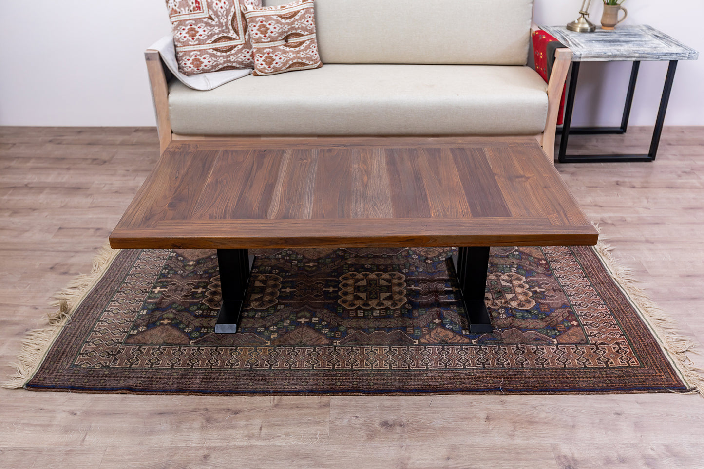 48x30" Teak Mission Edge Coffee Table, Brushed-Texture Cocoa Finish