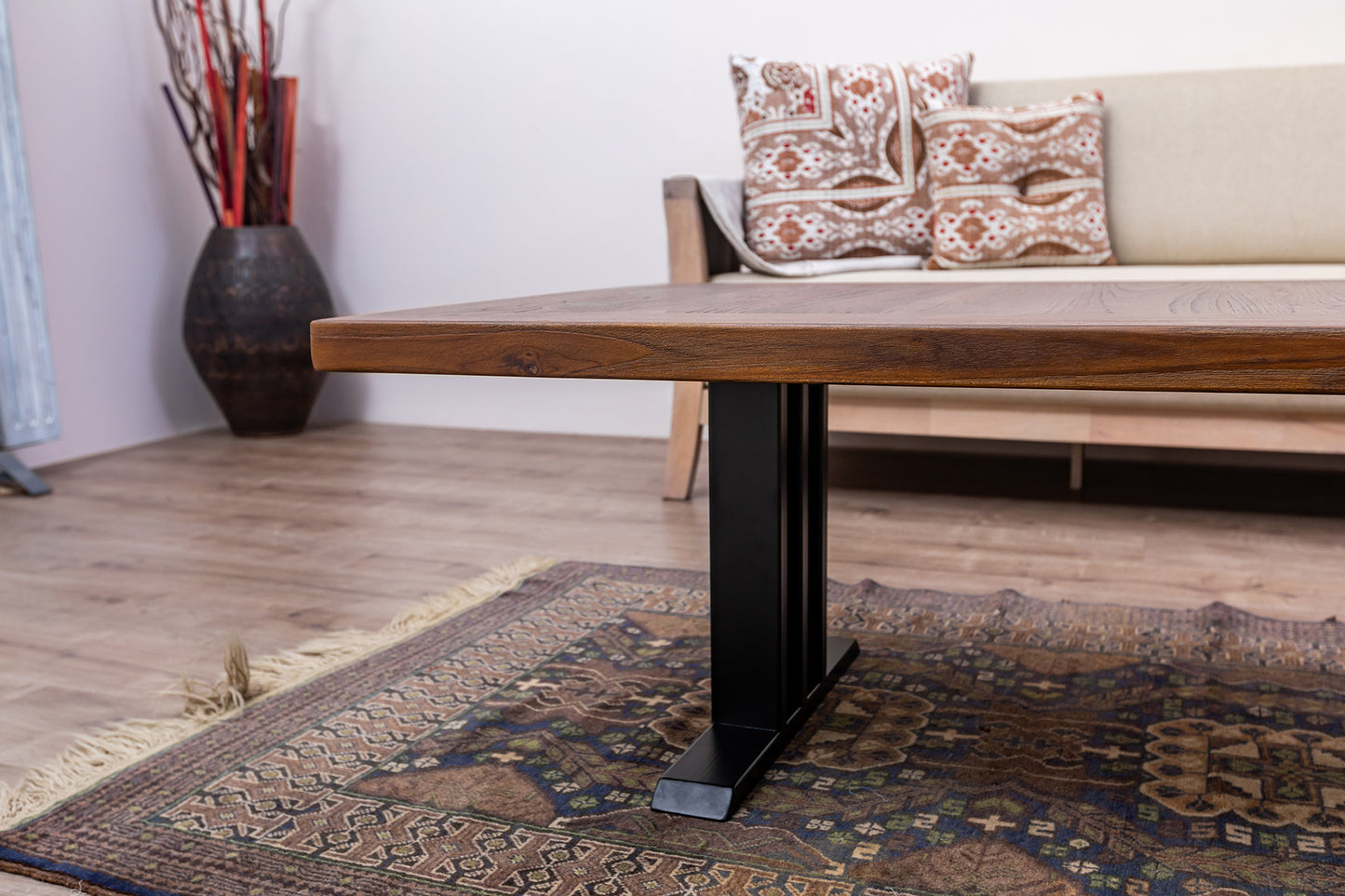 48x30" Teak Mission Edge Coffee Table, Brushed-Texture Cocoa Finish