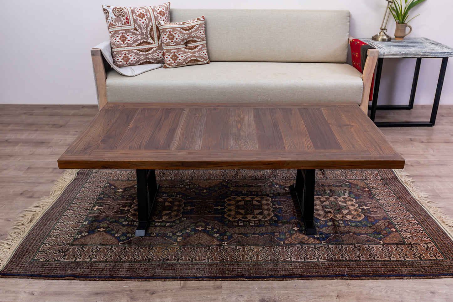 55x30" Teak Mission Edge Coffee Table, Brushed-Texture Cocoa Finish