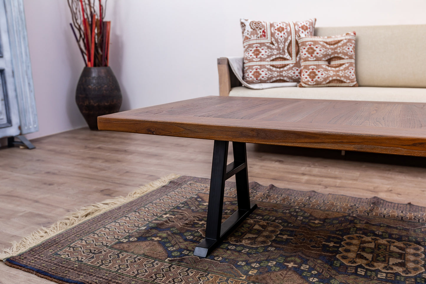 55x30" Teak Mission Edge Coffee Table, Brushed-Texture Cocoa Finish