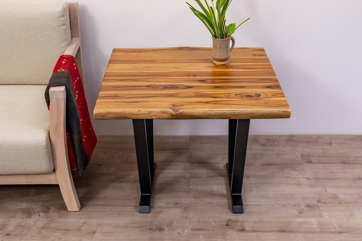 30x30" Teak Live Edge Side Table, Brushed-Texture Natural Finish