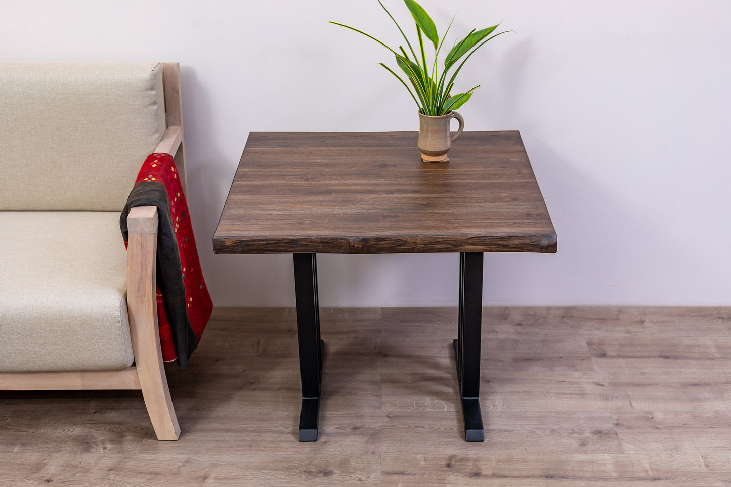30x30" Teak Live Edge Side Table, Brushed-Texture Cocoa Finish