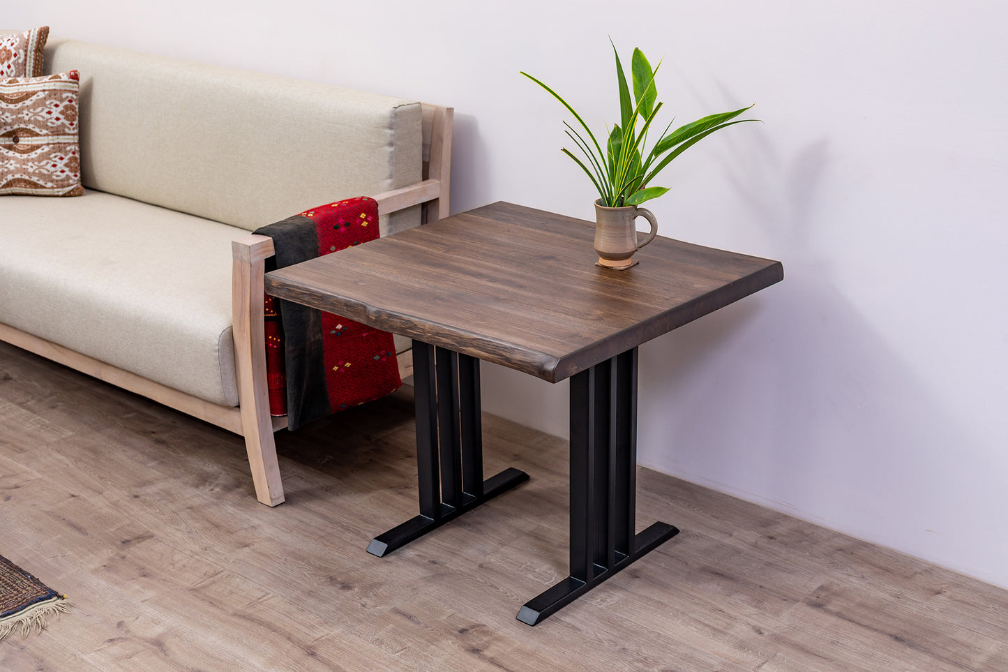 30x30" Teak Live Edge Side Table, Brushed-Texture Cocoa Finish