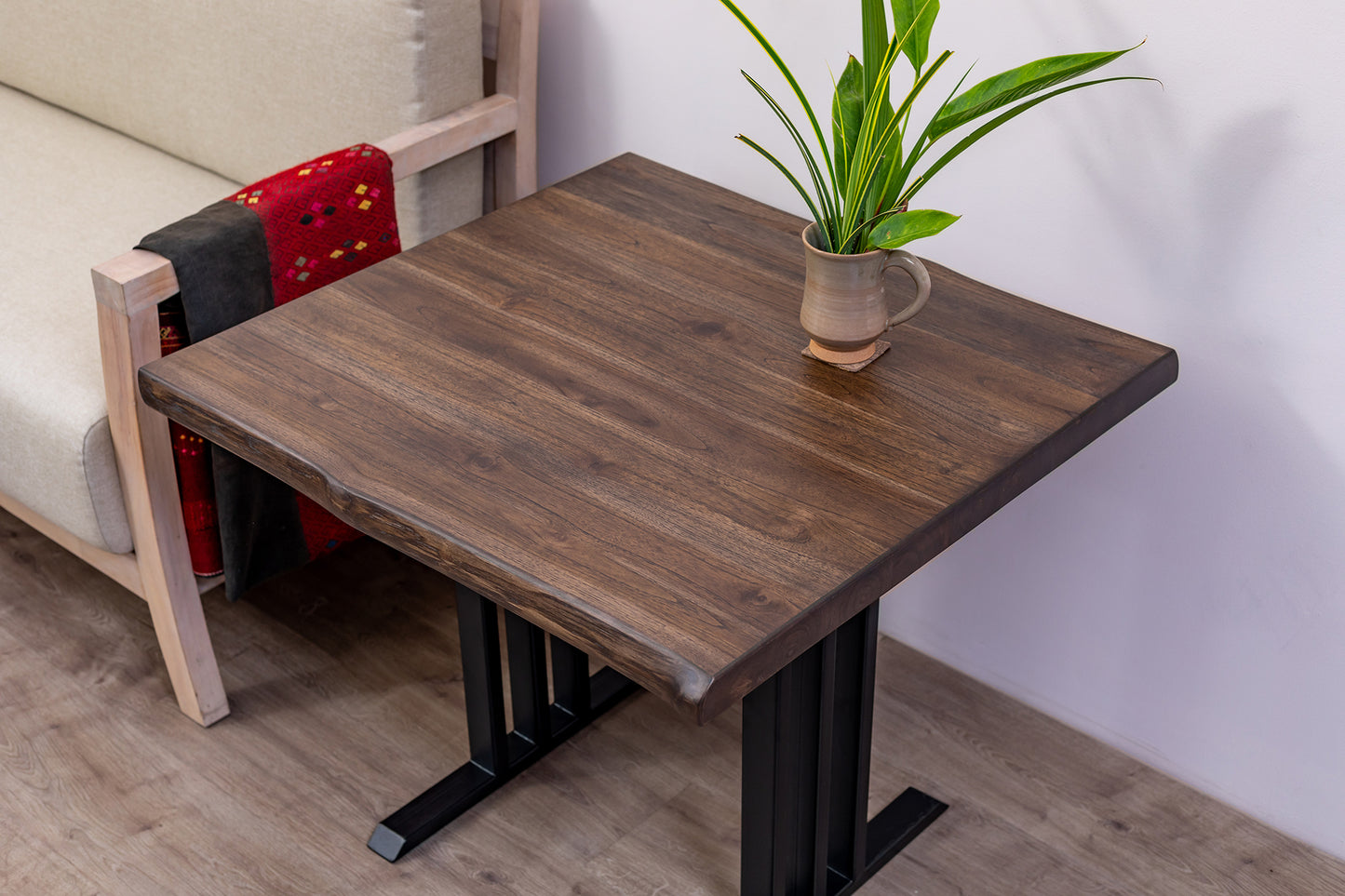 30x30" Teak Live Edge Side Table, Brushed-Texture Cocoa Finish