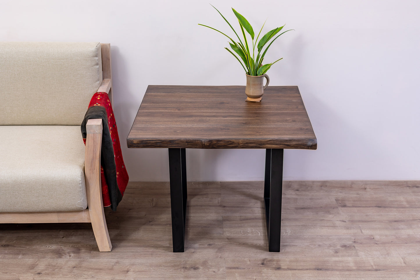 30x30" Teak Live Edge Side Table, Brushed-Texture Cocoa Finish