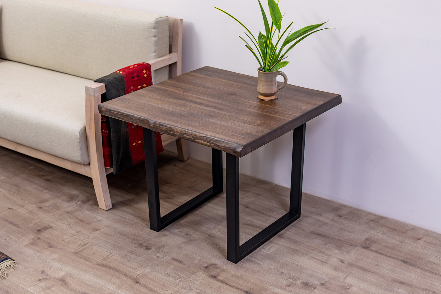30x30" Teak Live Edge Side Table, Brushed-Texture Cocoa Finish