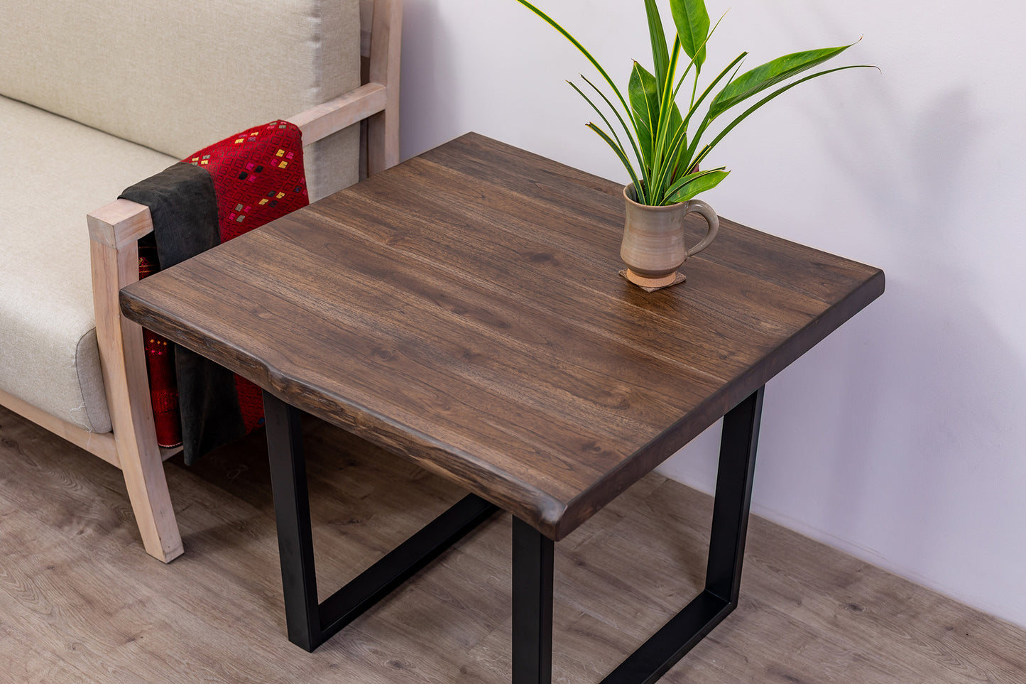 30x30" Teak Live Edge Side Table, Brushed-Texture Cocoa Finish