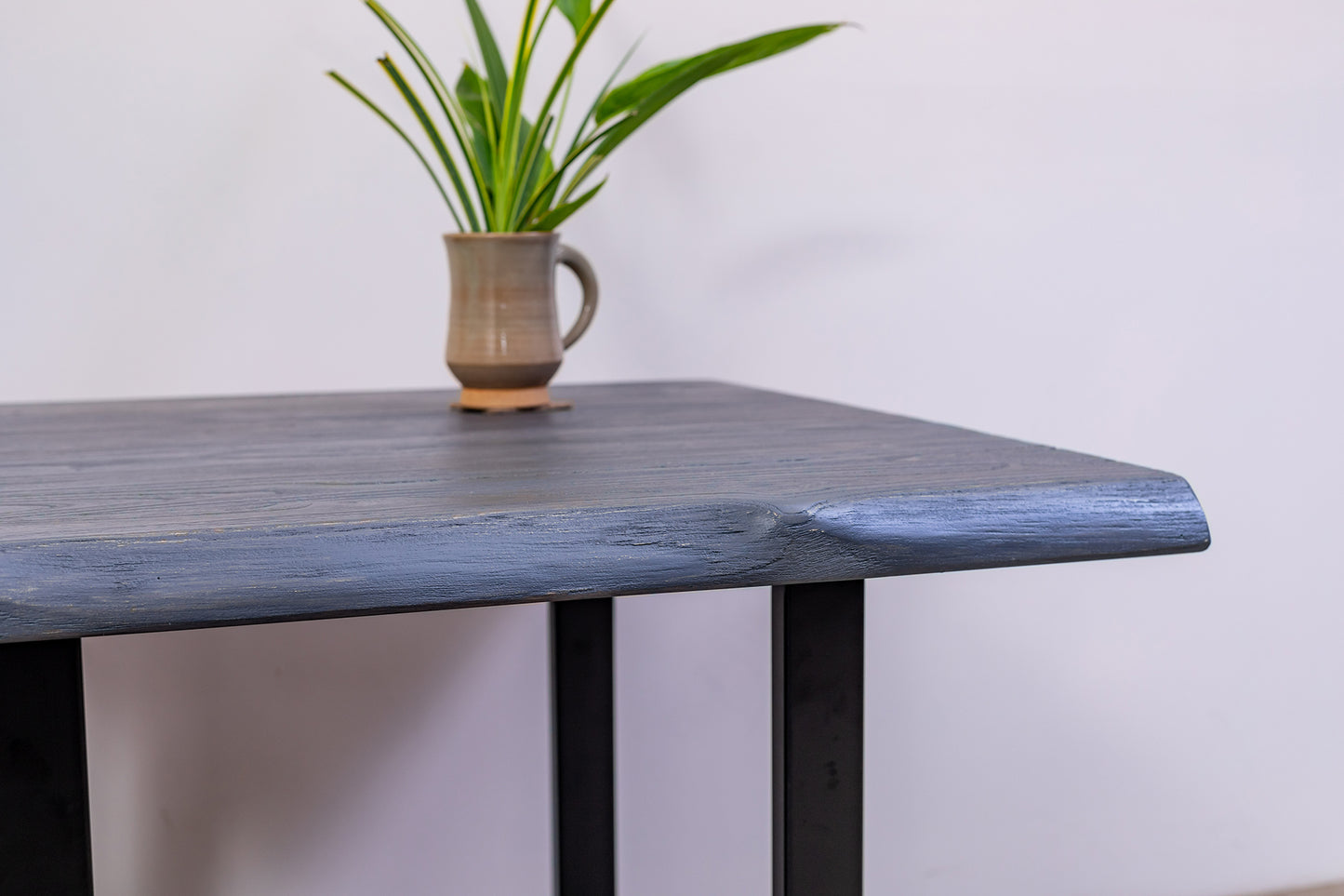 30x30" Teak Live Edge Side Table, Brushed-Texture Anthracite Gray Finish