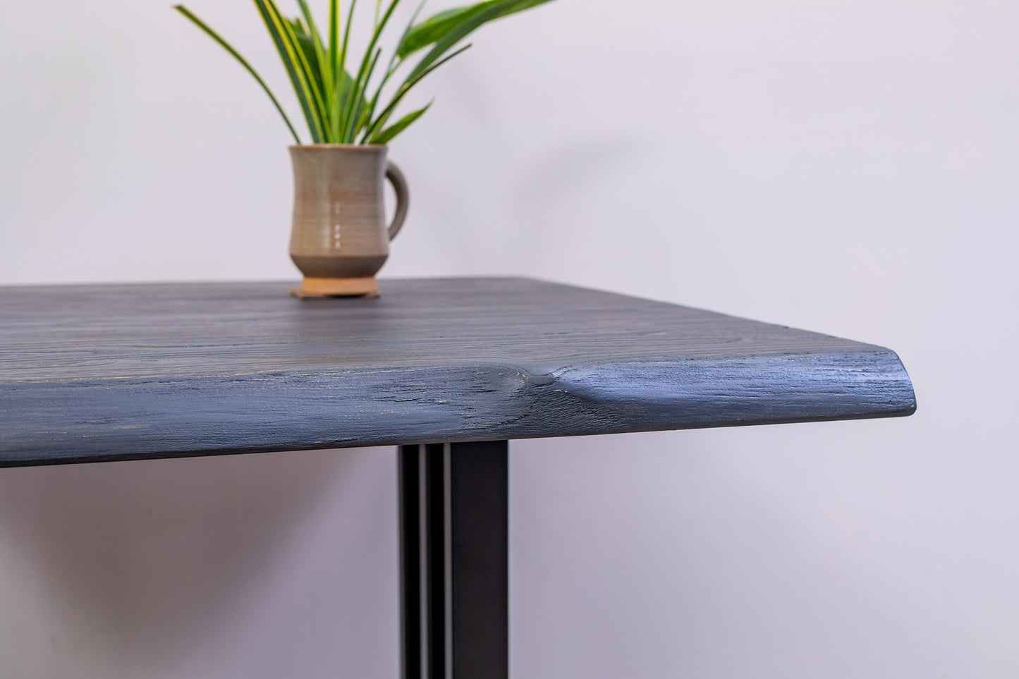 30x30" Teak Live Edge Side Table, Brushed-Texture Anthracite Gray Finish
