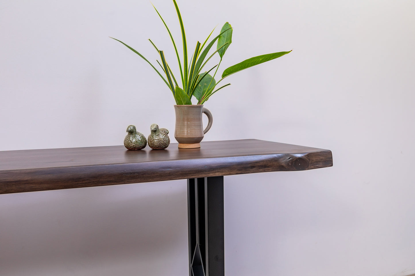 65x18" Teak Live Edge Console Table, Smooth-Texture Cocoa Finish
