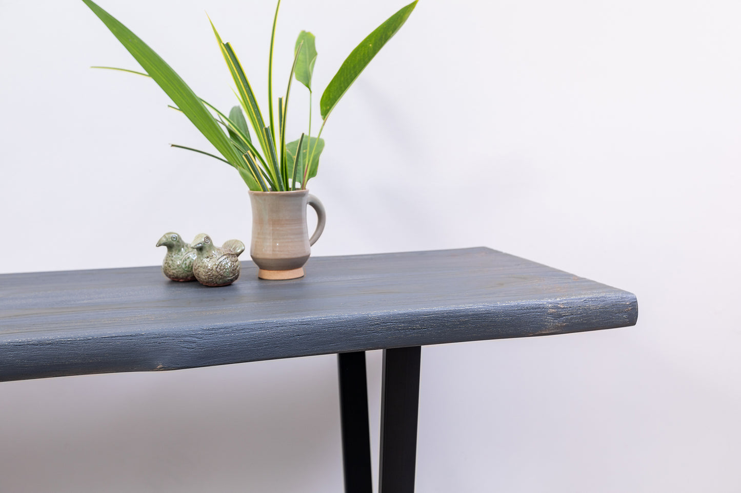 65x18" Teak Live Edge Console Table, Brushed-Texture Anthracite Grey Finish