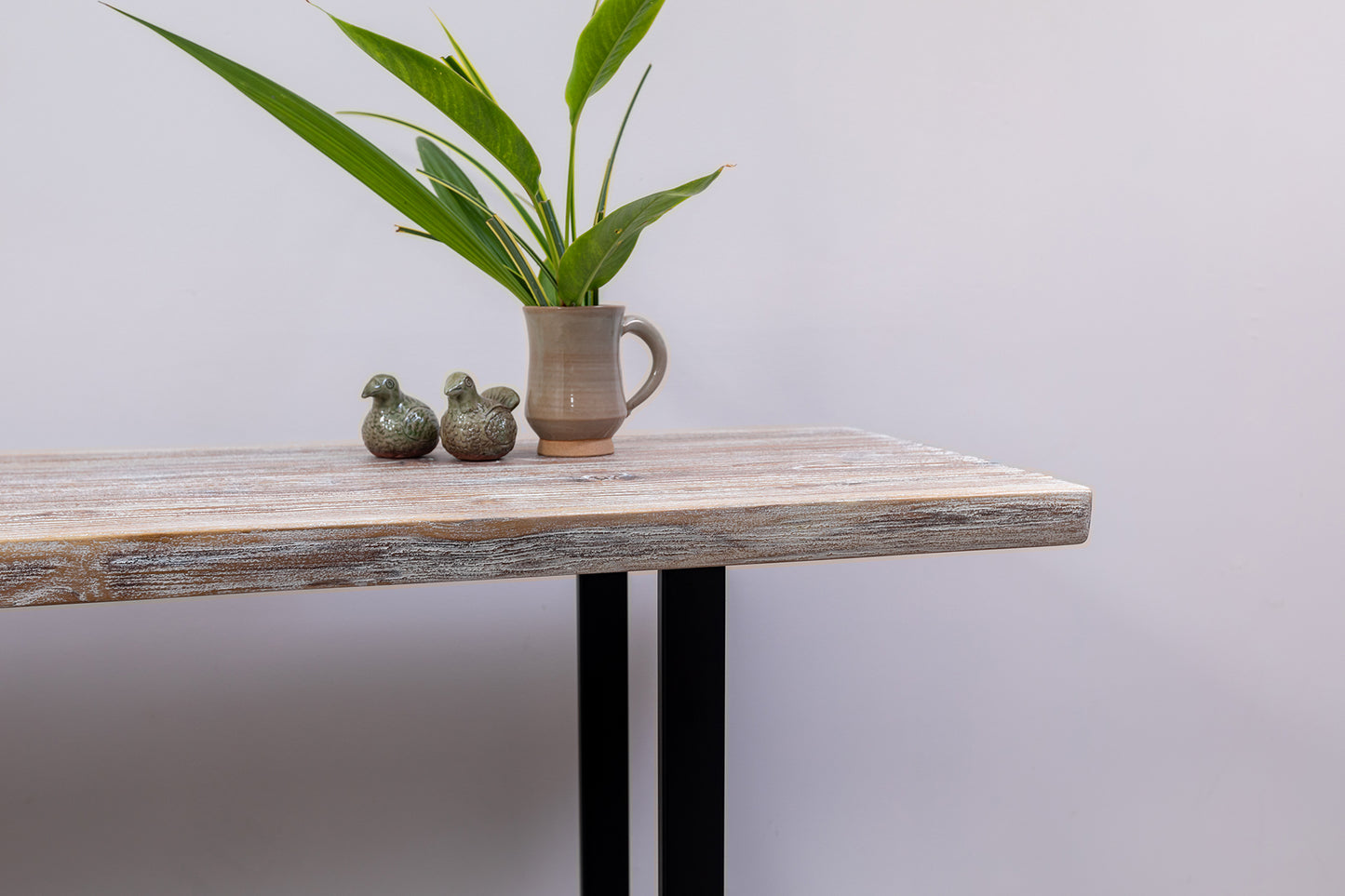 65x18" Teak Live Edge Console Table, Brushed-Texture Sun Bleached Finish