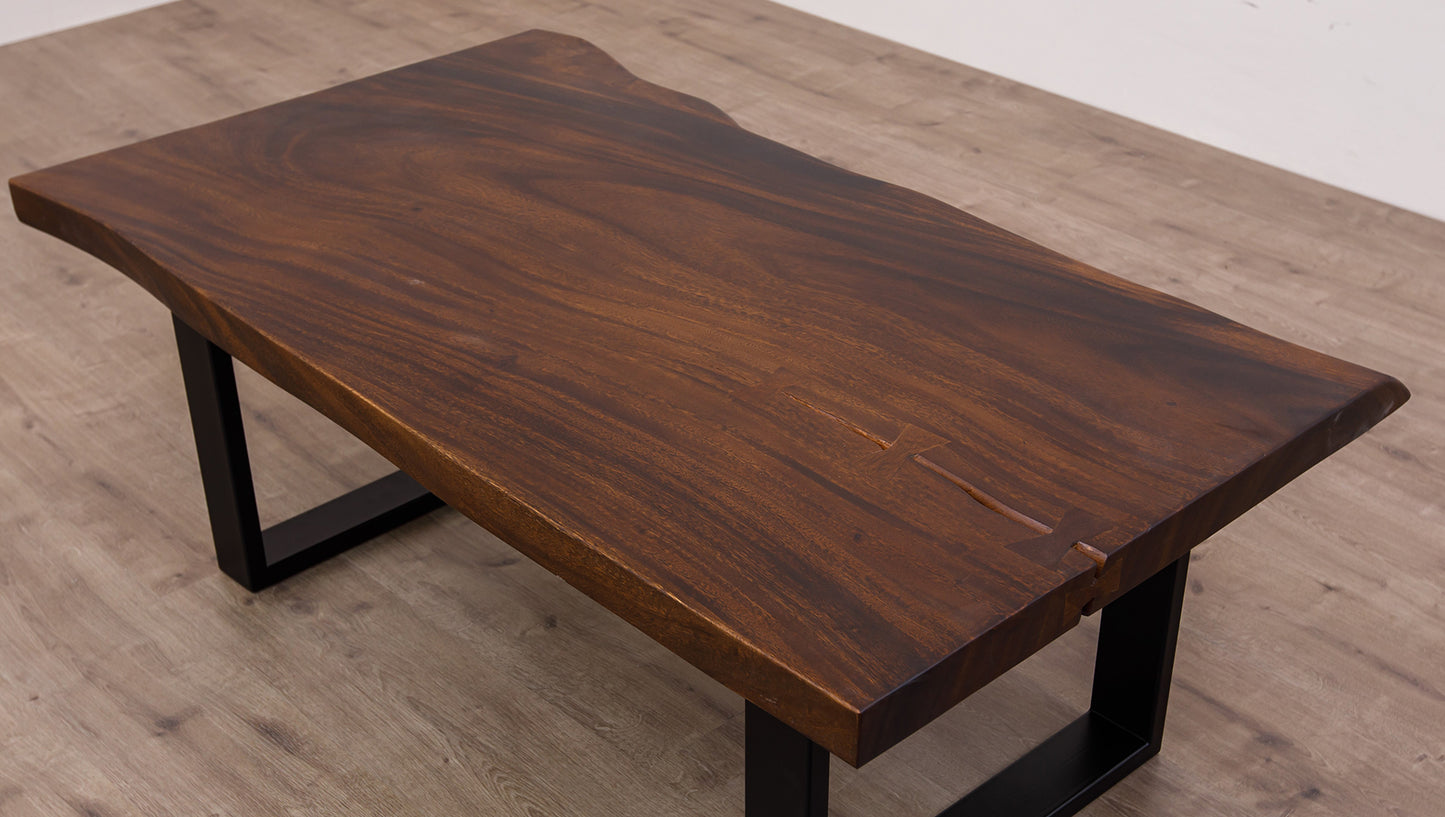 55x30" Acacia Live Edge Coffee Table, Smooth-Texture Dark Chocolate Finish