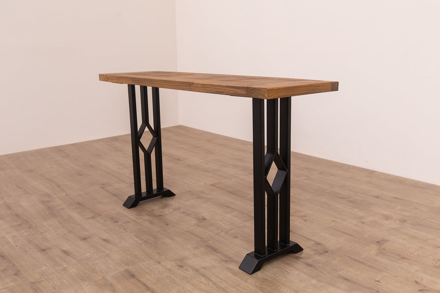 52x12" Teak Mission Edge Console Table, Brushed-Texture Autumn Finish