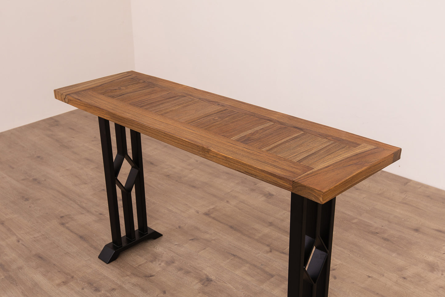 52x12" Teak Mission Edge Console Table, Brushed-Texture Autumn Finish