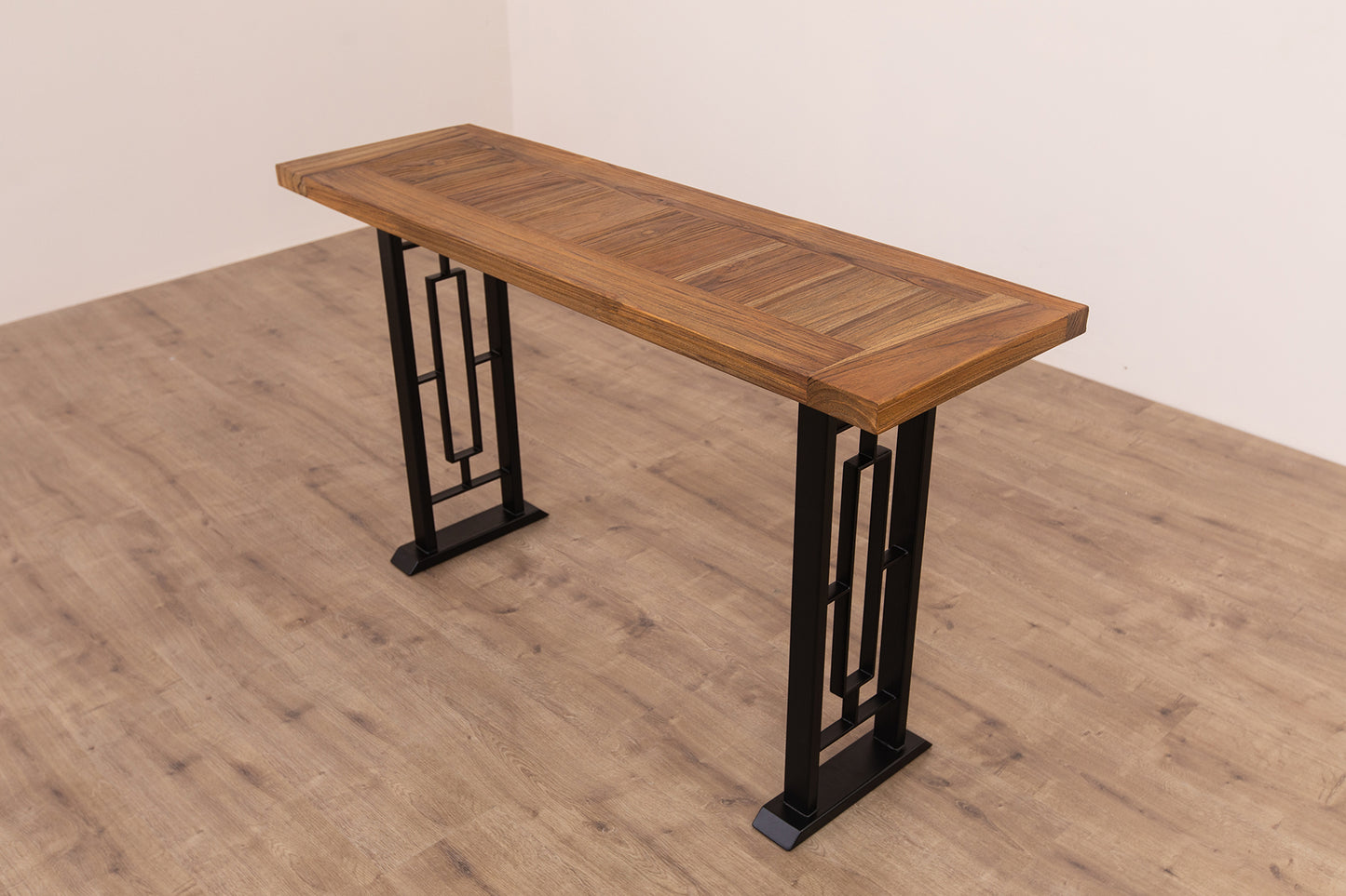 65x18" Teak Mission Edge Console Table, Smooth-Texture Autumn Finish
