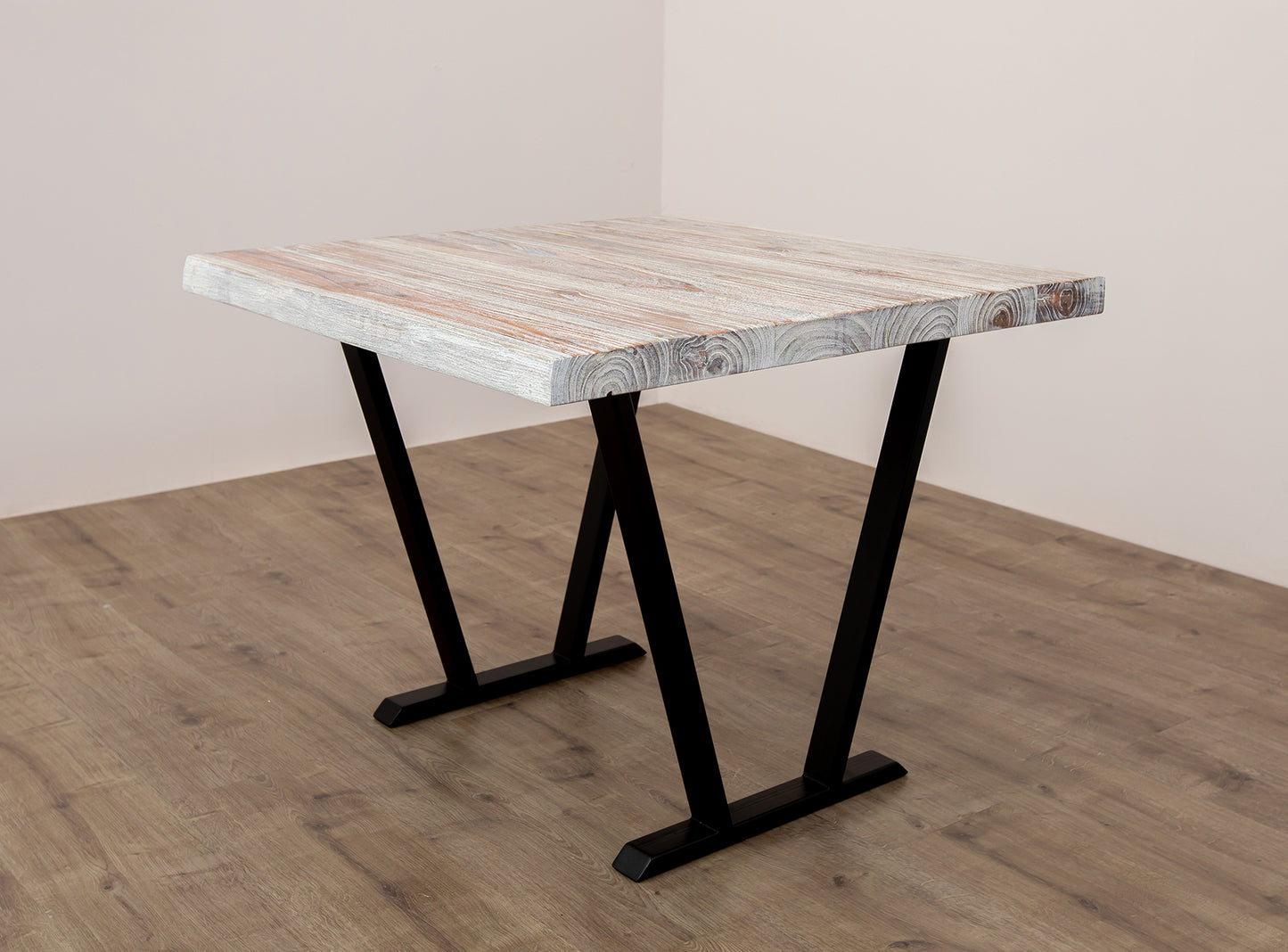 30x30" Teak Live Edge Side Table, Brushed-Texture Sun Bleached Finish