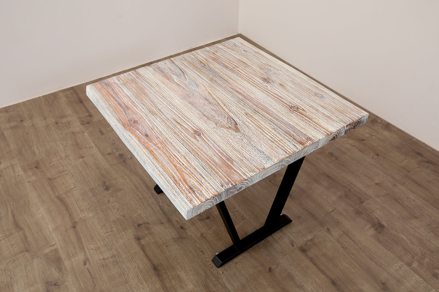 30x30" Teak Live Edge Side Table, Brushed-Texture Sun Bleached Finish
