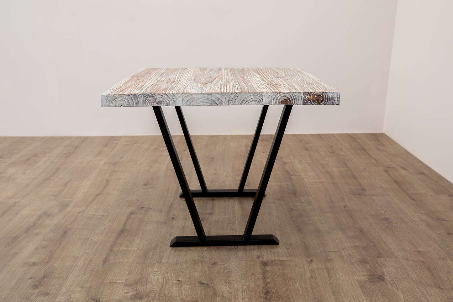 30x30" Teak Live Edge Side Table, Brushed-Texture Sun Bleached Finish