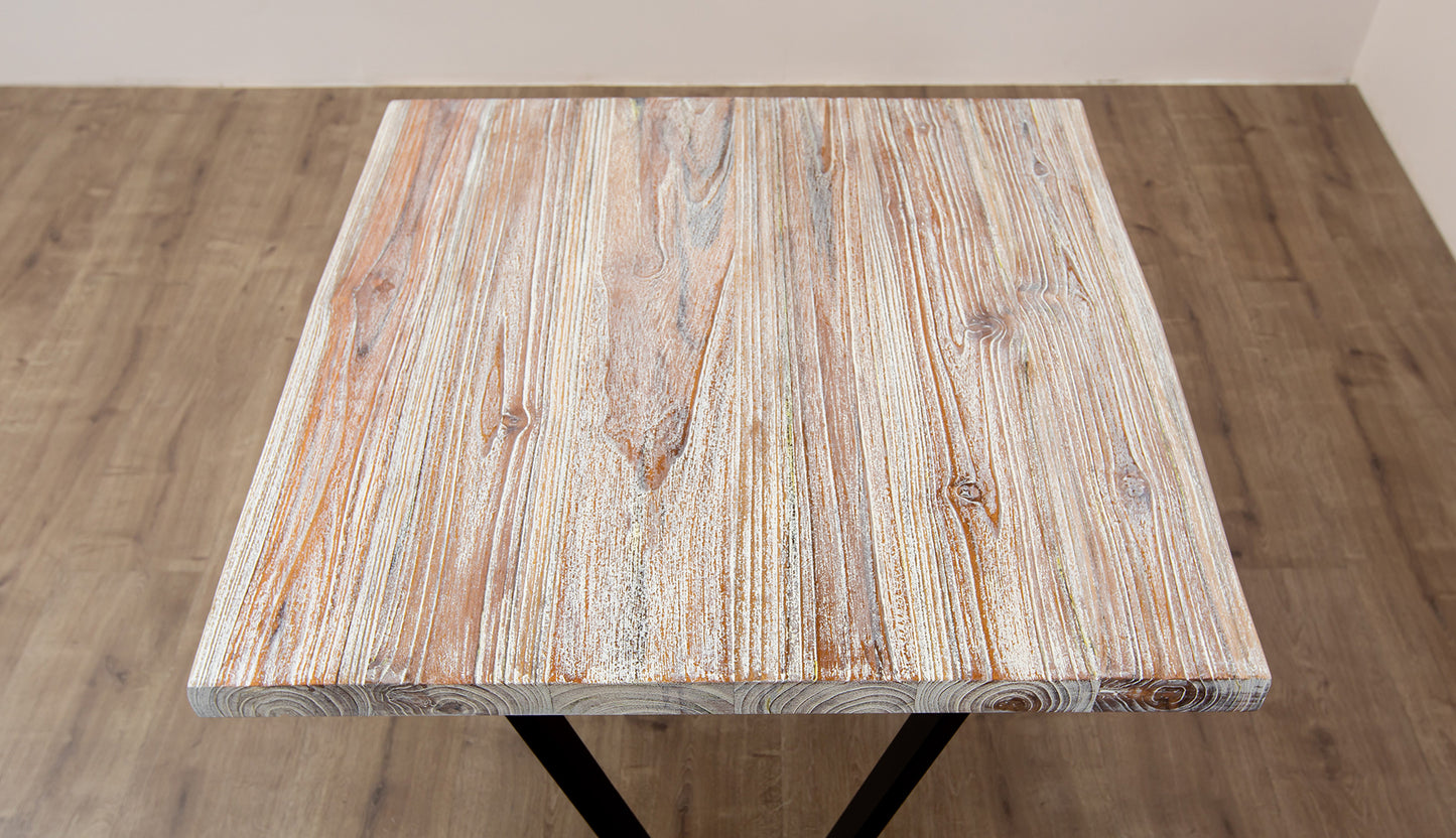 30x30" Teak Live Edge Side Table, Brushed-Texture Sun Bleached Finish