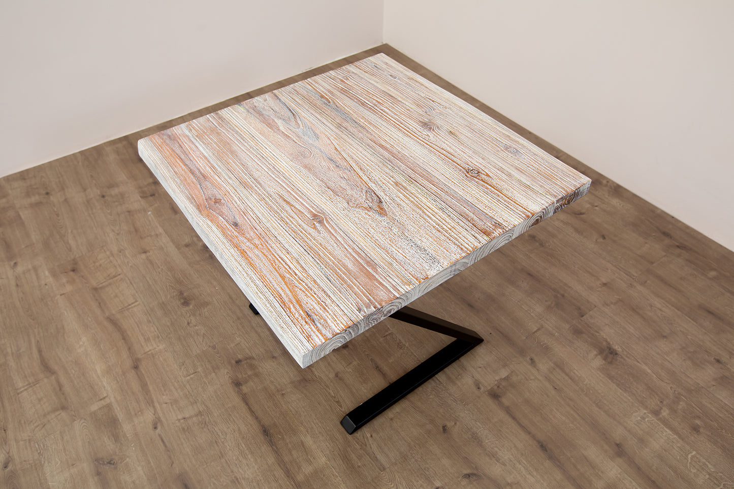 30x30" Teak Live Edge Side Table, Brushed-Texture Sun Bleached Finish