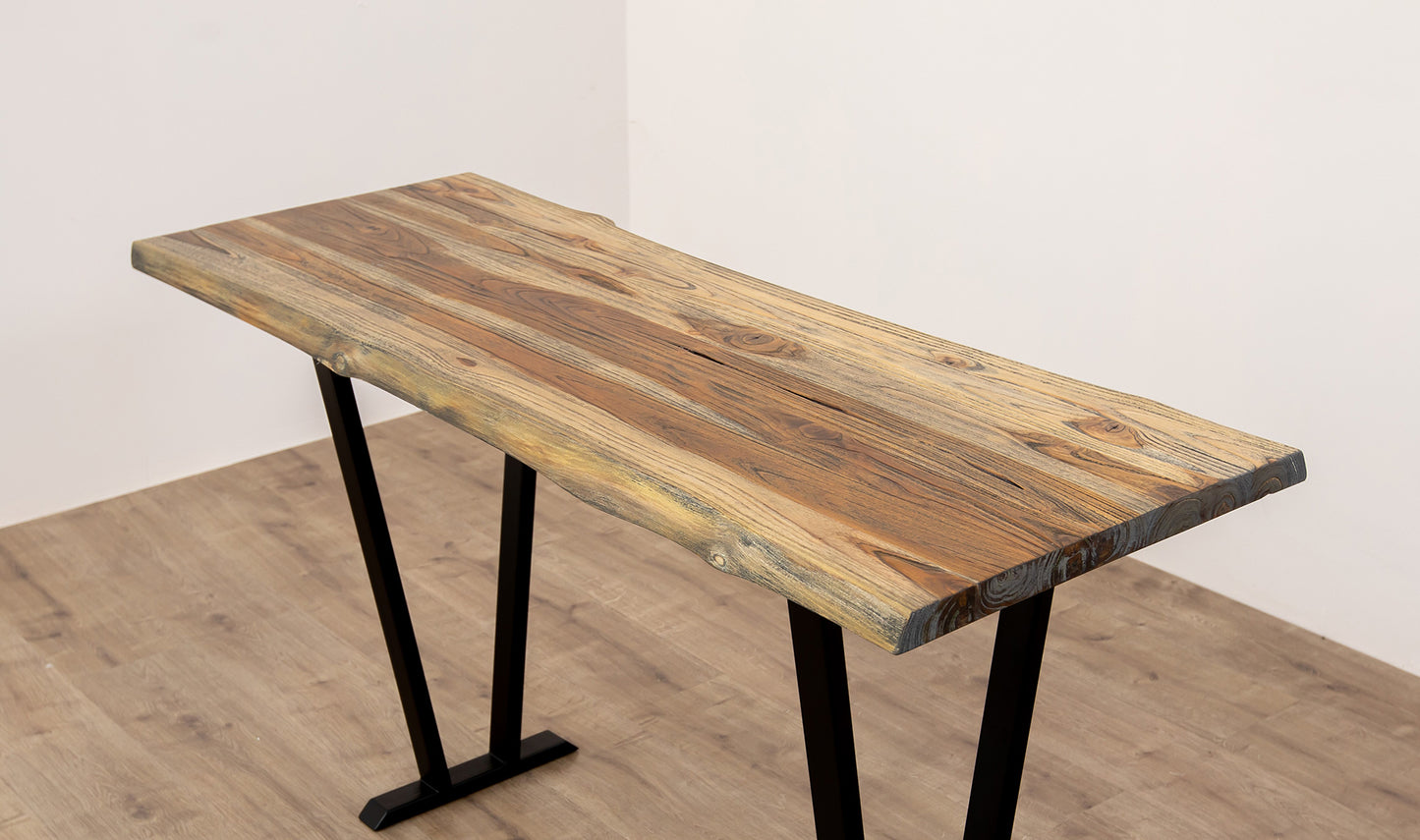 52x12" Teak Live Edge Console Table, Brushed-Texture Autumn Finish