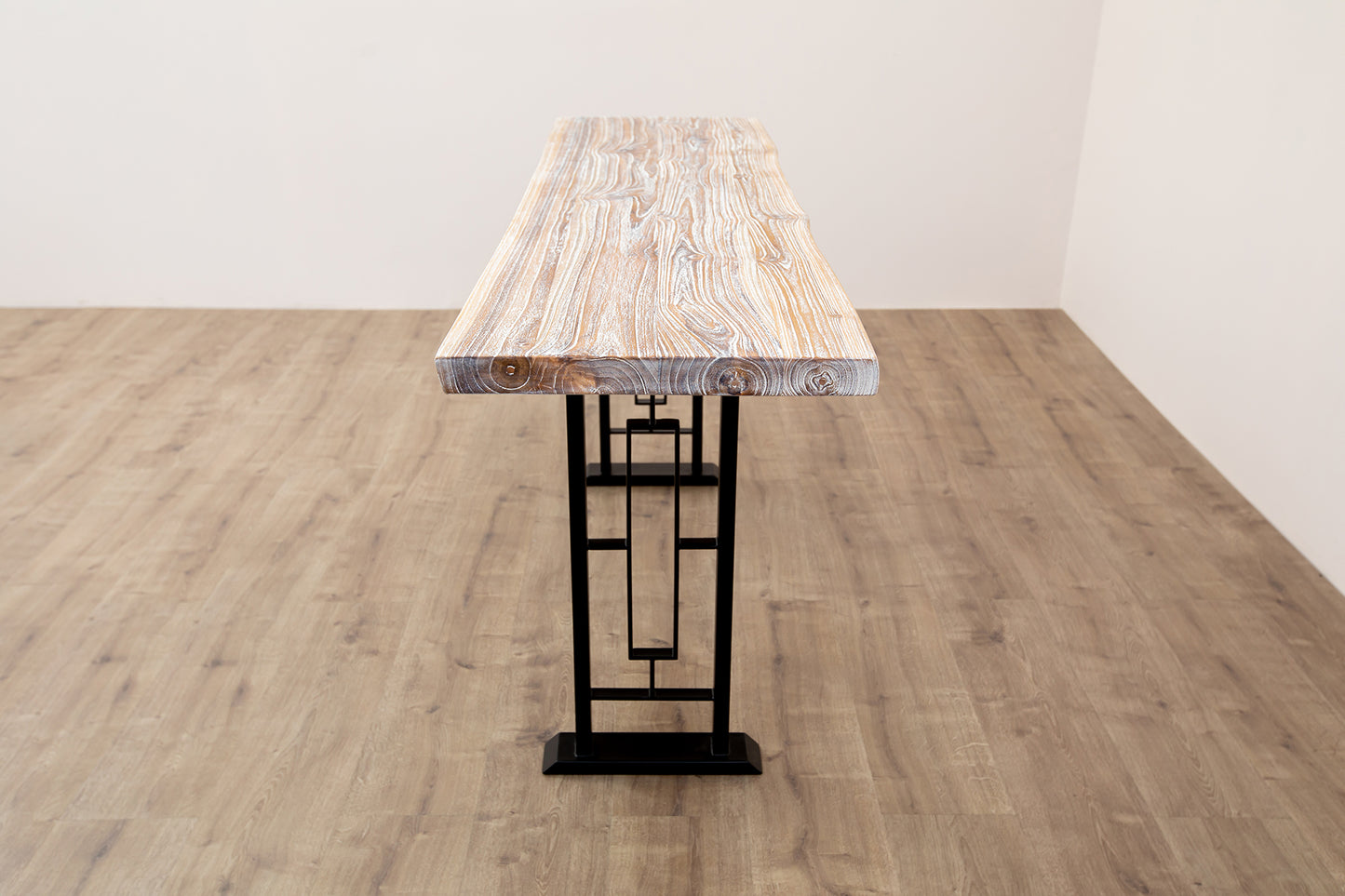 65x18" Teak Live Edge Console Table, Smooth-Texture Sun Bleached Finish