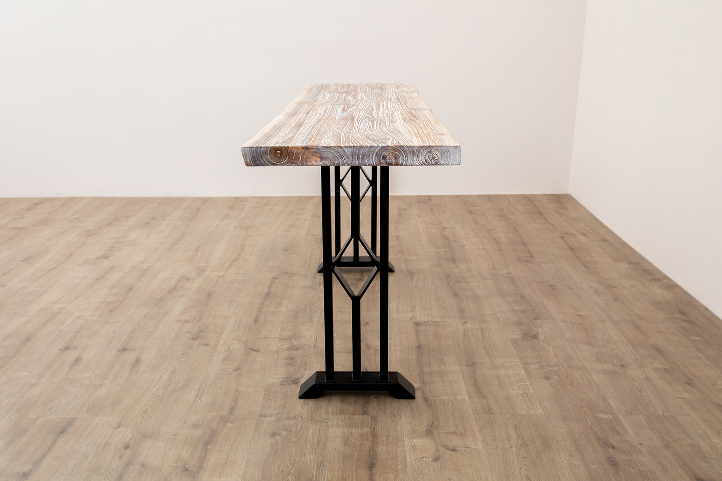 65x18" Teak Live Edge Console Table, Brushed-Texture Sun Bleached Finish