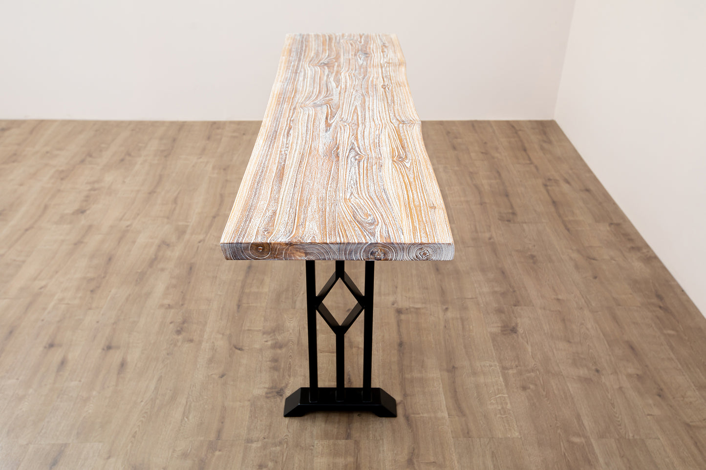 65x18" Teak Live Edge Console Table, Brushed-Texture Sun Bleached Finish